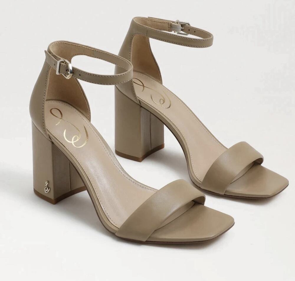 Sam Edelman Daniella Women Block Heel Sandal 10 Beige Leather Ankle Strap New